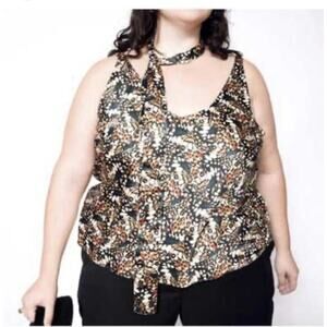 Wildfang The Empower Satin Cami Tank With Neck Tie Butterfly Print Sz 1X Vibrant